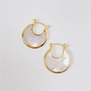 Mother of Pearl Round Hoop 18K Real Gold Plated Earrings